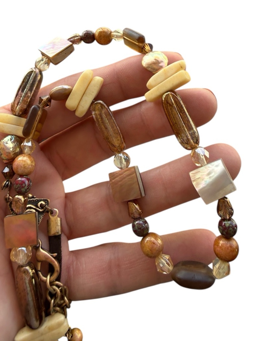 Chico’s Boho Brown Beaded Pendant Necklace - Artisan Style - Picture 7 of 8